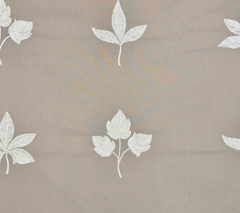Quadrille Fabric: Botanica - White Embroidered on Gray Cotton