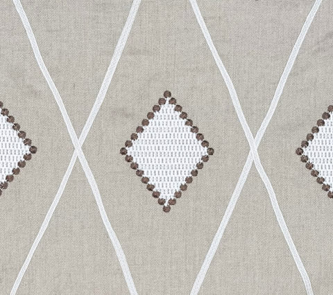 Quadrille Fabric: Diamond Embroidery - White / Taupe / Gray on 100% Linen