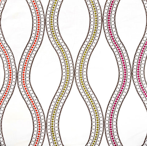 Quadrille Fabric: Le Cirque Embroidery - Custom Orange / Magenta / Green on White 100% Cotton