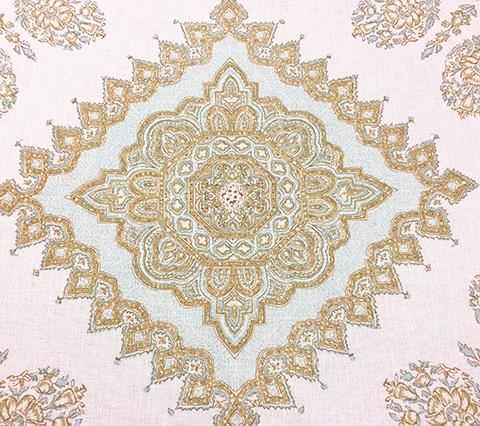 Home Couture Fabric: Persepolis - Custom Soft Blue / Tobac / Taupe on Cream 100% Linen