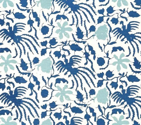 China Seas Fabric: Seya - Custom Blue / Sky on White Belgian Linen / Cotton