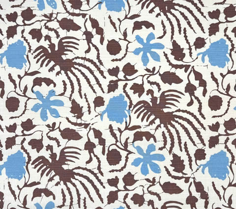China Seas Fabric: Seya - Custom Blue / Brown on Tinted Belgian Linen / Cotton