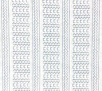 Alan Campbell Fabric: Beau Rivage Custom French Blue tribal beachy geometric print on White Belgian Linen/Cotton