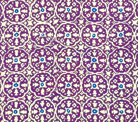 China Seas Fabric: Nitik II - Purple / Navy on Tinted Linen / Cotton