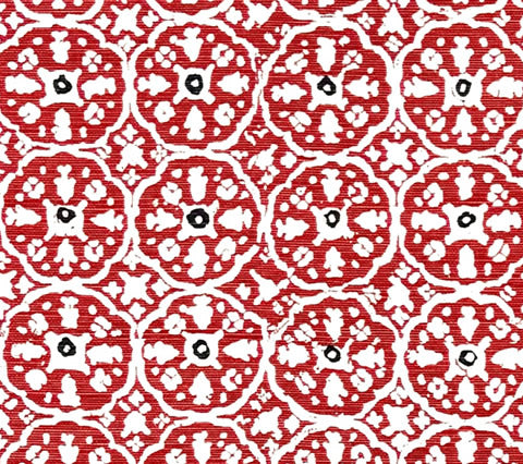China Seas Fabric: Nitik II -Custom Azalea / Plum on White Belgian Linen / Cotton