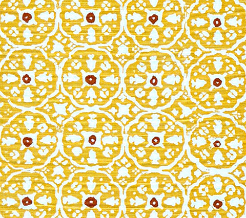 China Seas Fabric: Nitik II - Custom New Yellow / Salmon Dot on White Belgian Linen / Cotton