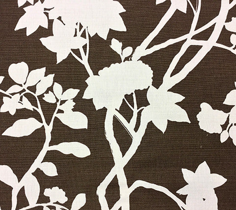 Quadrille Fabric: Happy Garden Background - Custom Brown on Tinted Belgian Linen / Cotton