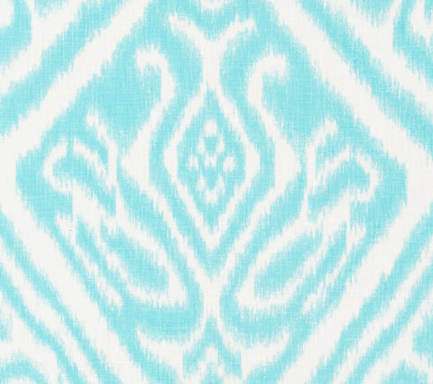 Quadrille Fabric: Ishim Ikat - Custom Turquoise on White 100% Linen