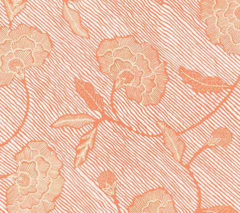 China Seas Fabric: Flores Multicolor - Custom Shrimp / Cream on White 100% Linen