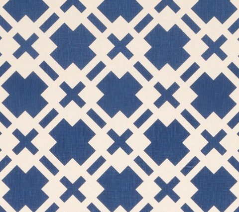 China Seas Fabric: Donovan - Custom Navy on Tan 100% Linen