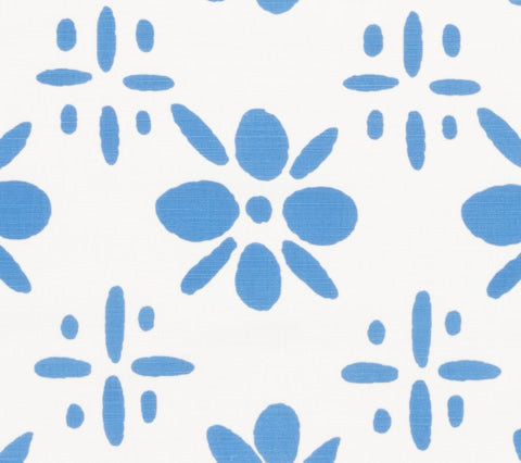 China Seas Fabric: Wildflowers II - Custom Royal Blue on White Belgian Linen / Cotton