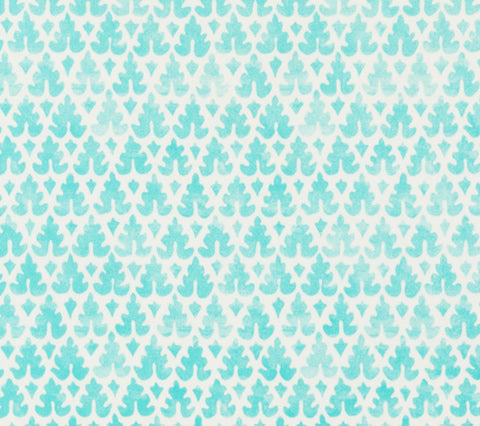 Quadrille Fabric: Volpi - Custom Aqua on White Suncloth