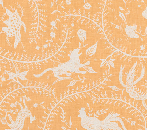 China Seas Fabric: Cirebon Reverse - Custom Apricot on White 100% Linen