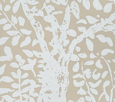 China Seas Fabric: CUSTOM LARGE SCALE Arbre de Matisse - Custom White on Tan 100% Linen