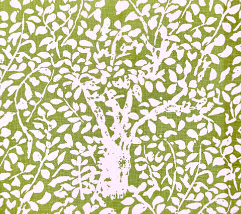 China Seas Fabric: Arbre de Matisse Reverse - Jungle Green on Tinted Belgian Linen