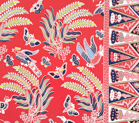China Seas Fabric: Malay Batik - Watermelon / Blue on White Suncloth (OUTDOOR)