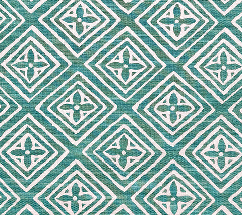 China Seas Fabric: Fiorentina - Custom Teal on Tinted Belgian Linen / Cotton