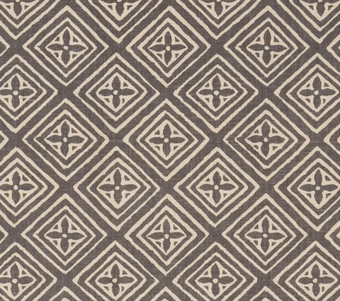 China Seas Fabric: Fiorentina - Custom Steel Grey on Tan 100% Linen