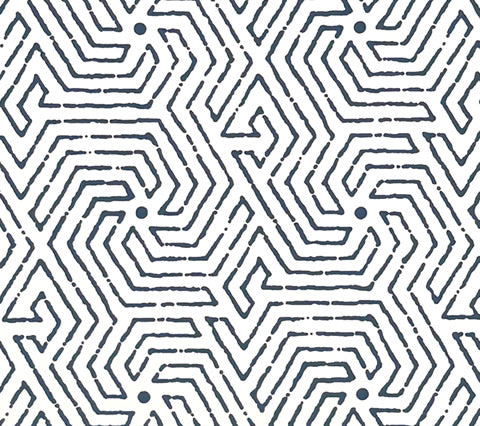 China Seas: Maze Wallpaper - Custom De Nimes on Almost White Paper (FIVE YARD MINIMUM)