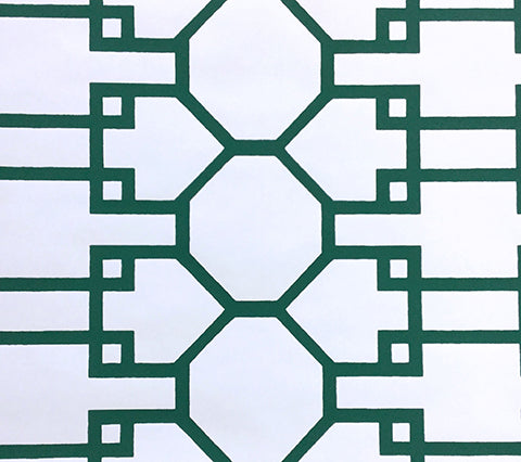 Quadrille Wallpaper: Brighton - Custom Rainforest Green on White Paper (5 yard minimum)