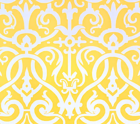 Quadrille Wallpaper: Charleston II Reverse - Custom Yellow on White Paper