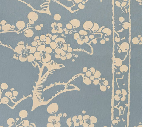 China Seas Fabric: Hawthorne - Custom Sky Blue on Tan 100% Belgian Linen