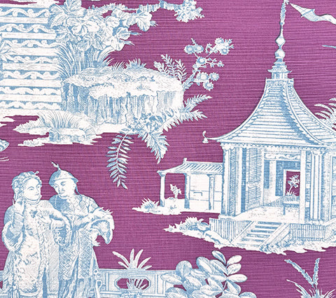 Quadrille Fabric: Paradise Garden - Custom Turquoise on Lilac Belgian Linen / Cotton