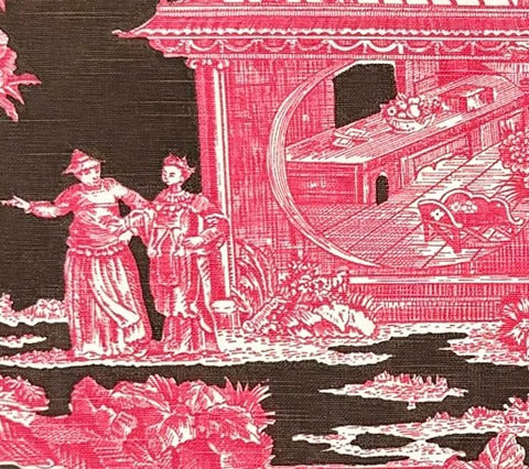 Quadrille Prints: Paradise Garden - Custom Rose and Brown on Tinted Belgian Linen / Cotton