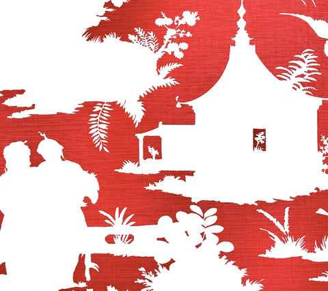 Quadrille Prints: Paradise Background - Custom Red on Tinted Belgian Linen / Cotton