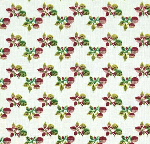 Quadrille Fabric: Framboises - Custom Color on Curtain Weight- Greens / Rose on Tinted Linen