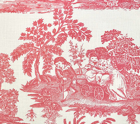 Quadrille Fabric: Les Enfants Engraving - Custom Rose on Tinted Belgian Linen / Cotton