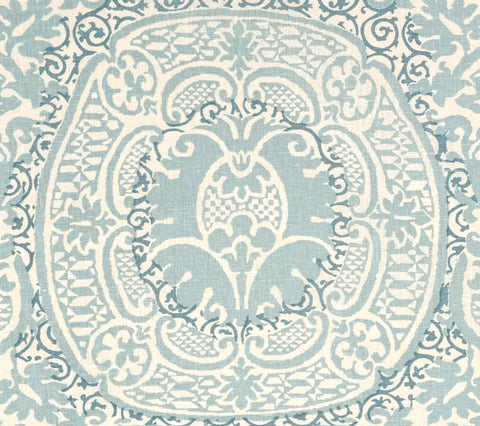 Quadrille Fabric: Veneto - Custom Soft Windsor Blue on Light-Tinted 100% Linen