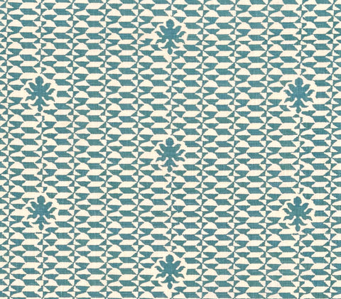 Quadrille Fabric: Carlo II - Custom Dark Turquoise on Tinted 100% Linen