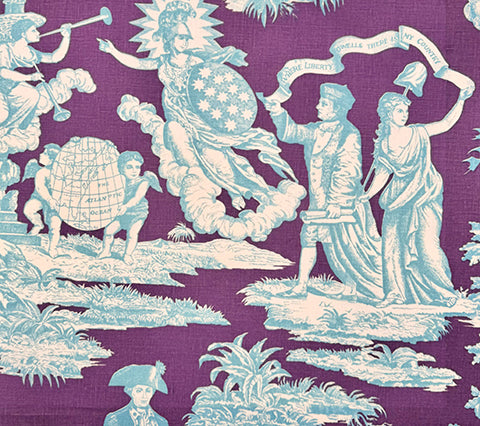 Quadrille Fabric: Independence Toile -  Custom Turquoise / Purple on Tinted 100% Linen