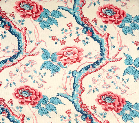 Floral pattern with pink and blue flowers on a beige background