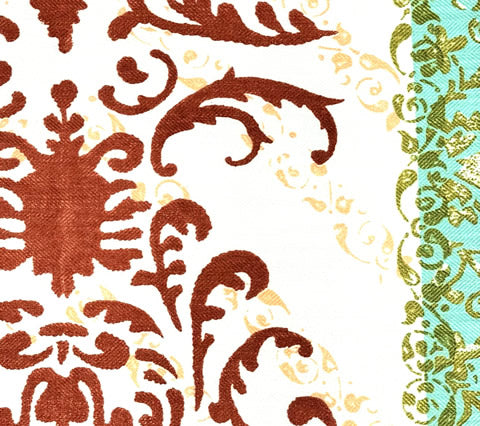 Quadrille Fabric: Tropical Damask - Custom Coral / Aqua / Green / Peach on Westover (Upholstery Weight)