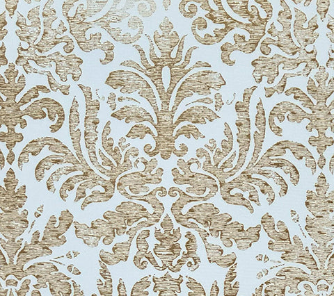 Quadrille Fabric: Sevilla Damask - Custom Camel on White Suncloth (OUTDOOR)