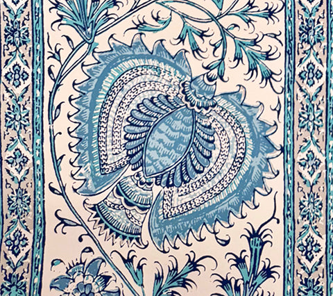Quadrille Wallpaper: Palampore Wallpaper - Custom Blues on Almost White Paper (FIVE YARD MINIMUM)