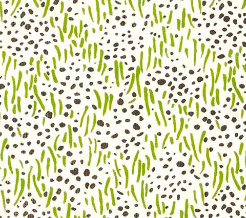 China Seas Fabric: Trilby - Custom Jungle Green / Brown Dots on White Belgian Linen / Cotton
