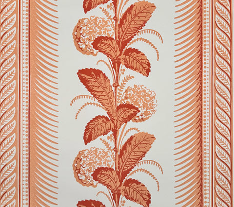 Quadrille Wallpaper: Climbing Hydrangea - Custom Peach on White Paper (5 yard minimum)