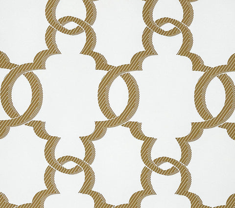 Quadrille Wallpaper: El Cid - Custom Tan on Almost White Wallpaper (FIVE YARD MINIMUM)
