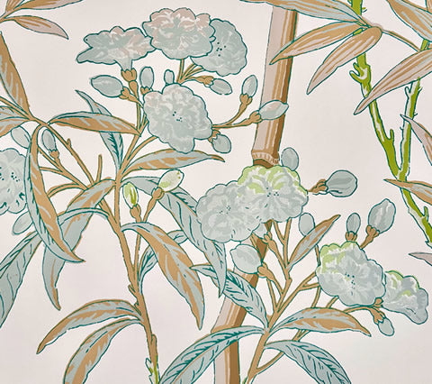 Quadrille Wallpaper: Enchanted Garden Bamboo - Custom Multi Green / Taupe (FIVE YARD MINIMUM)