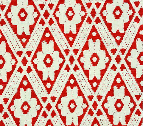 Quadrille Fabric: Viennese - Custom Red on Tinted Belgian Linen / Cotton