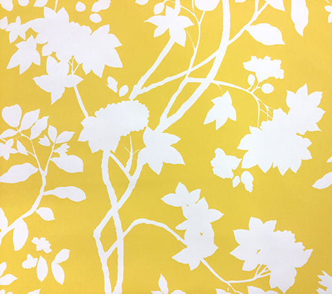 Quadrille Wallpaper: Happy Garden Background - Custom Inca Gold on Almost White Paper