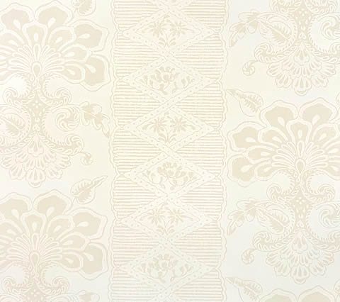 Quadrille Wallpaper: Chantilly Stripe - Custom Swiss Coffee on White Paper (FIVE YARD MINIMUM)