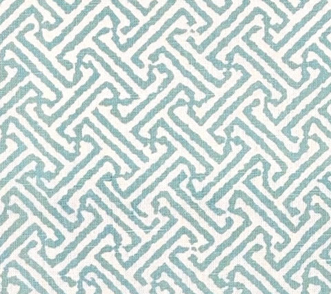 China Seas Fabric: Java Java - Custom Light Turquoise on White 100% Linen