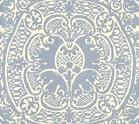 Quadrille Wallpaper: Veneto - Custom Windsor Blue on Almost on White Paper (FIVE YARD MINIMUM)