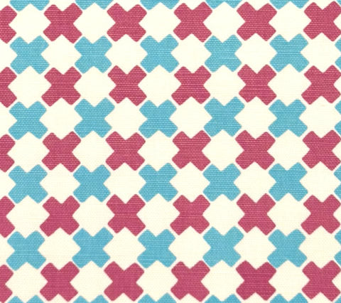 China Seas Fabric: Double Cross Multi - Custom Lilac / New Blue on White Belgian Linen / Cotton
