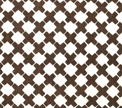 China Seas Fabric: Double Cross  One Color - Custom Brown on Tinted 100% Linen