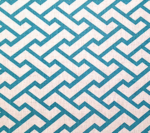 China Seas Fabric: Aga - Custom Turquoise on White 100% Linen